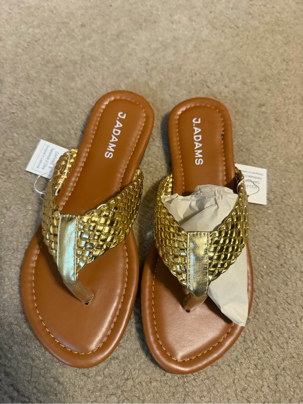 J. Adams Metallic Gold Braided Daphne Thong Sandals for Women